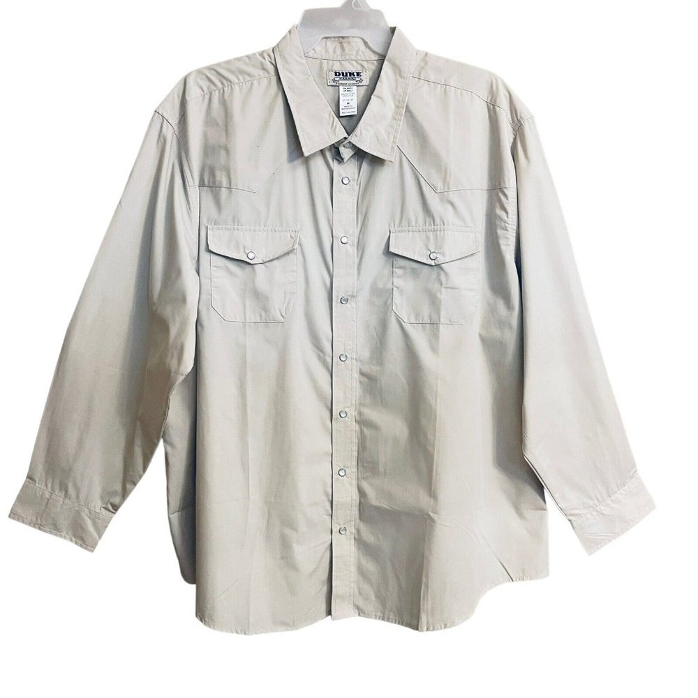 Duke Haband Pearl Snap Shirt 3X Tan Long Sleeve Collared Western Work Minimalist